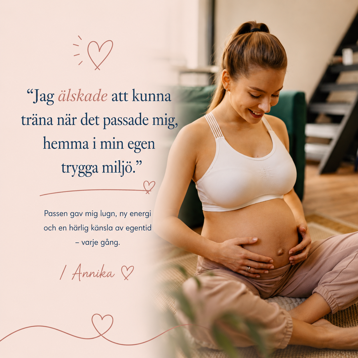 Gravid deltagare berättar om att träna online med Egen tid